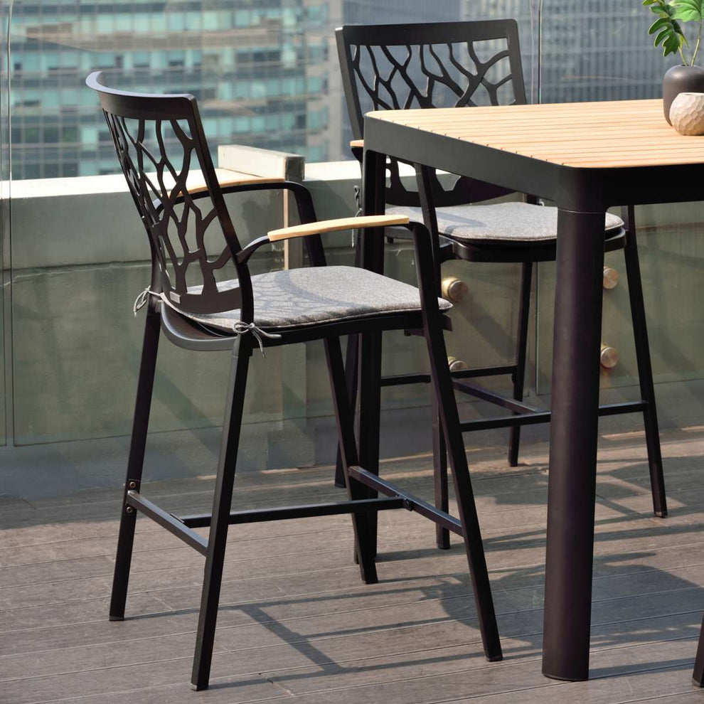 Portals Outdoor Square Bar Table in Natural Teak Wood Top and Black Frame By Armen Living | Outdoor Tables |  Modishstore  - 7