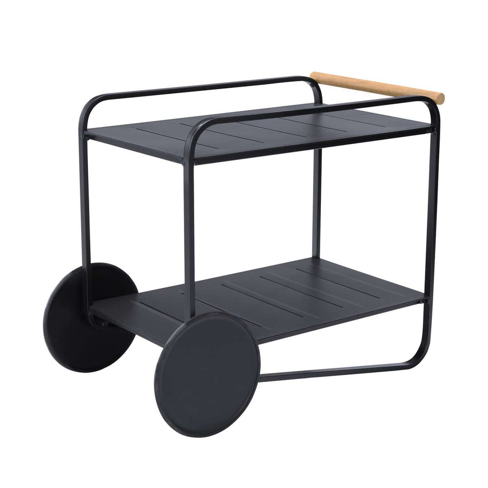 Portals Outdoor Accent Cart in Black Finish and Natural Teak Wood Accent By Armen Living | Outdoor Chairs |  Modishstore  - 2