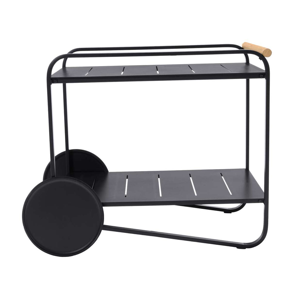 Portals Outdoor Accent Cart in Black Finish and Natural Teak Wood Accent By Armen Living | Outdoor Chairs |  Modishstore  - 3