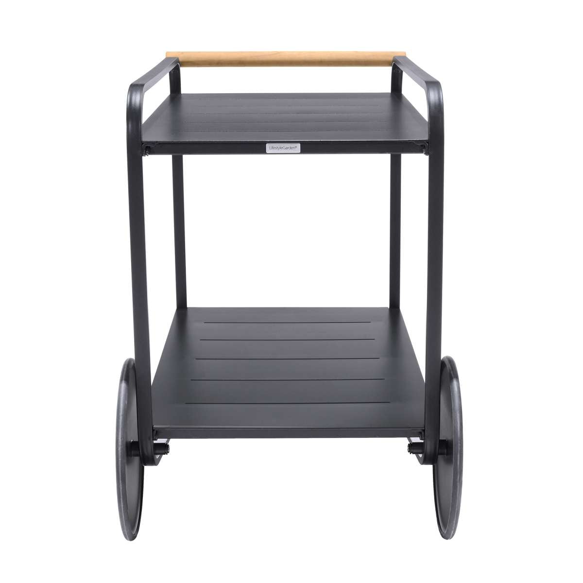 Portals Outdoor Accent Cart in Black Finish and Natural Teak Wood Accent By Armen Living | Outdoor Chairs |  Modishstore  - 6