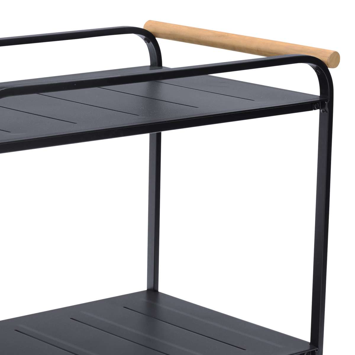 Portals Outdoor Accent Cart in Black Finish and Natural Teak Wood Accent By Armen Living | Outdoor Chairs |  Modishstore  - 4