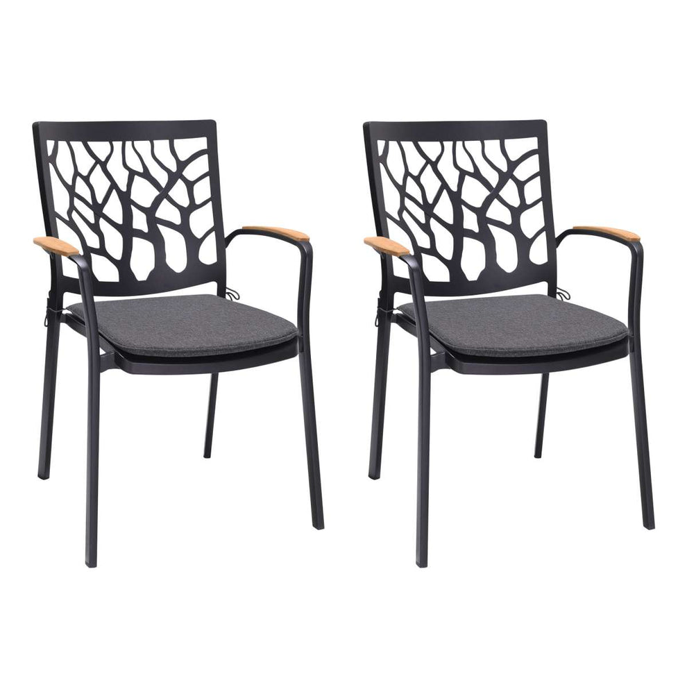 Portals Outdoor Patio Aluminum Chair in Black with Natural Teak Wood Accent-Set of 2 By Armen Living | Outdoor Chairs |  Modishstore  - 8