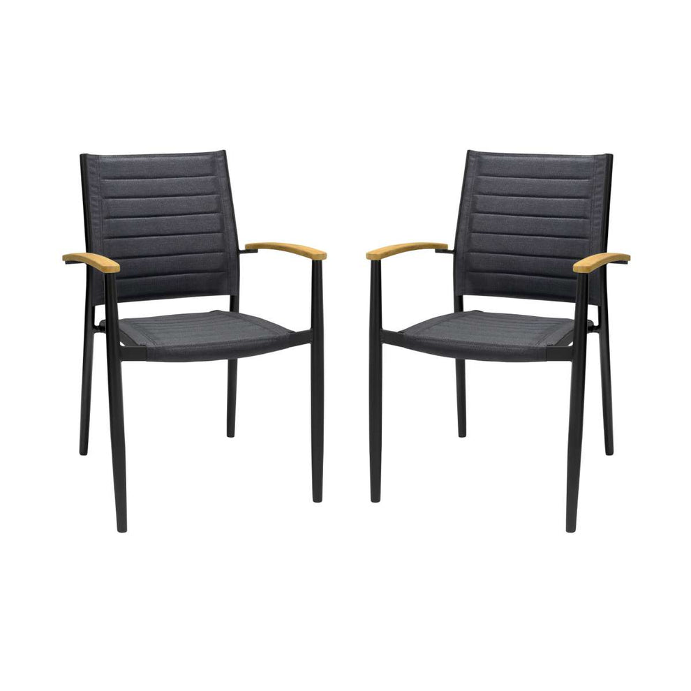 Portals Outdoor Patio Aluminum Chair in Black with Natural Teak Wood Accent-Set of 2 By Armen Living | Outdoor Chairs |  Modishstore  - 2