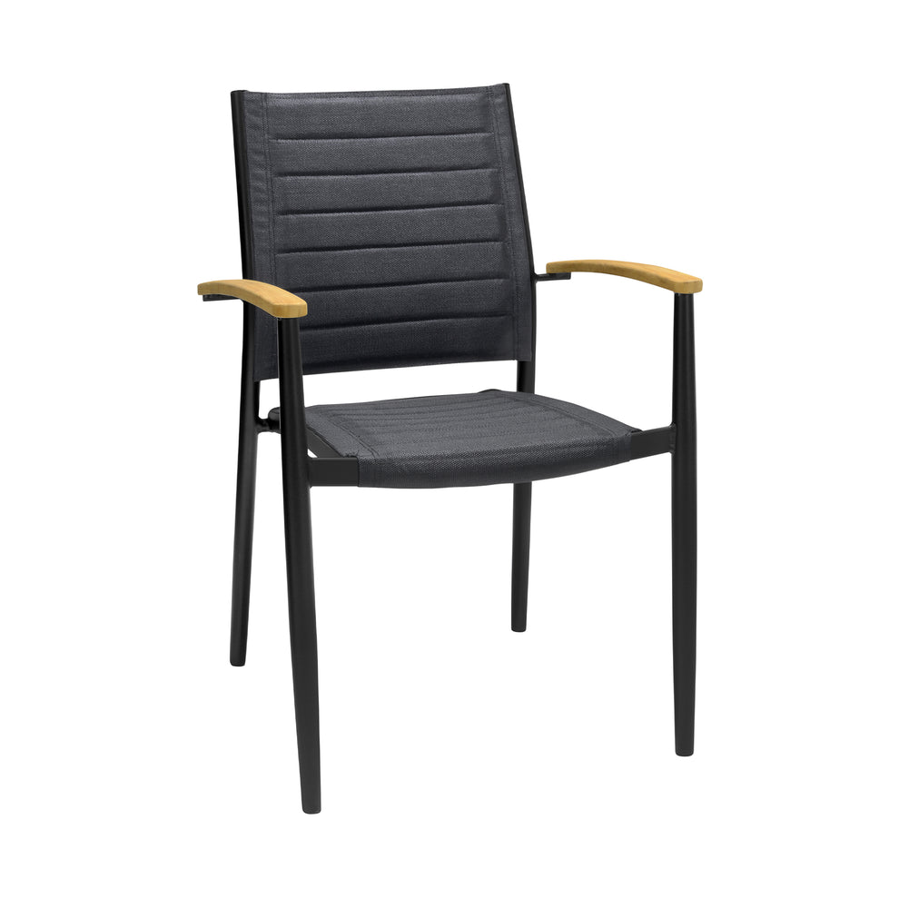 Portals Outdoor Black Aluminum Stacking Dining Chair with Teak Arms - Set of 2 By Armen Living | Outdoor Chairs | Modishstore - 3