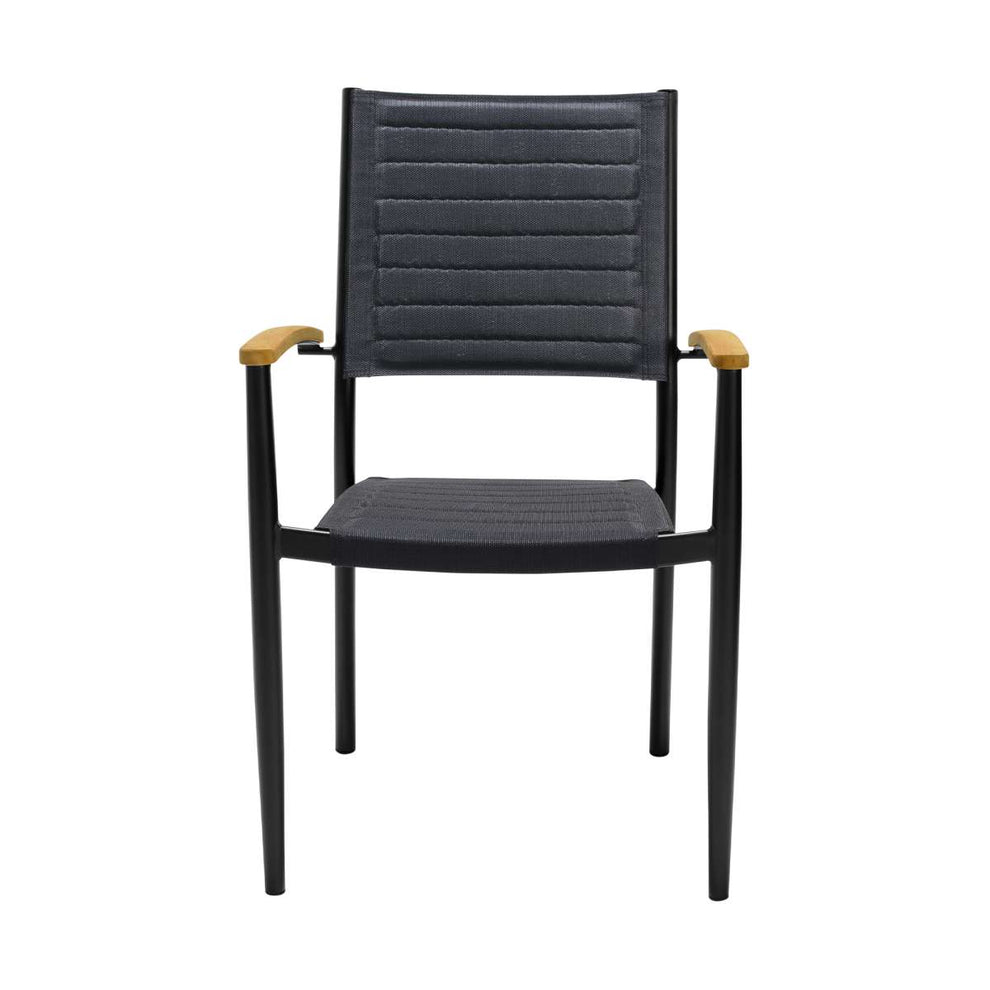 Portals Outdoor Patio Aluminum Chair in Black with Natural Teak Wood Accent-Set of 2 By Armen Living | Outdoor Chairs |  Modishstore  - 4