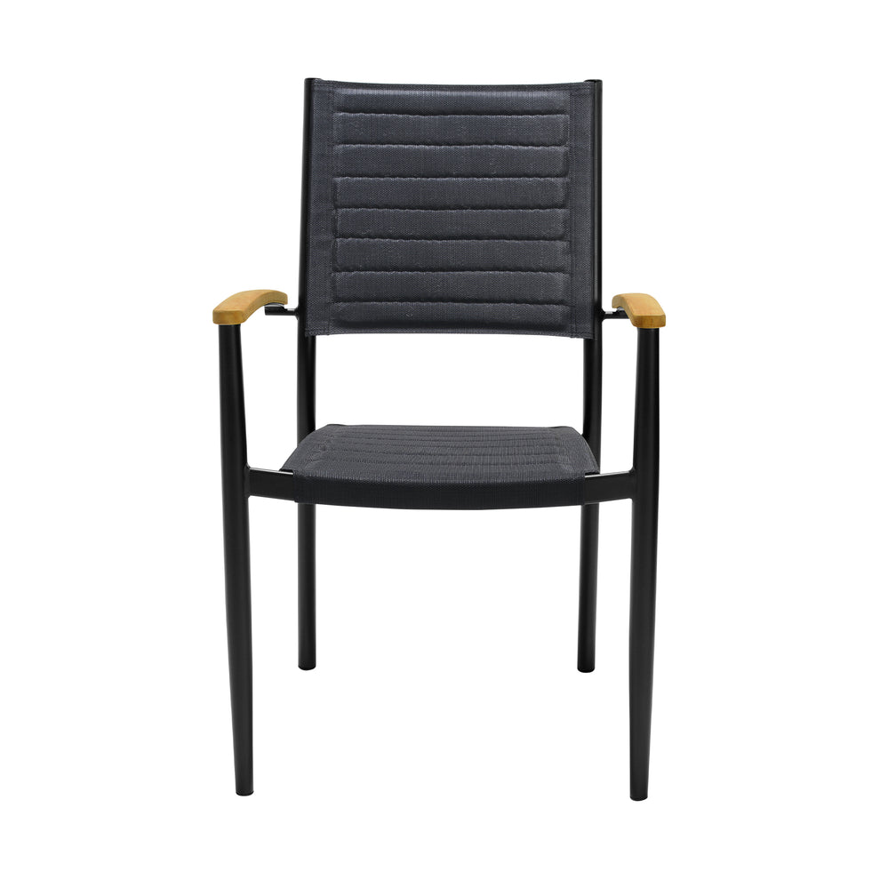 Portals Outdoor Black Aluminum Stacking Dining Chair with Teak Arms - Set of 2 By Armen Living | Outdoor Chairs | Modishstore - 4