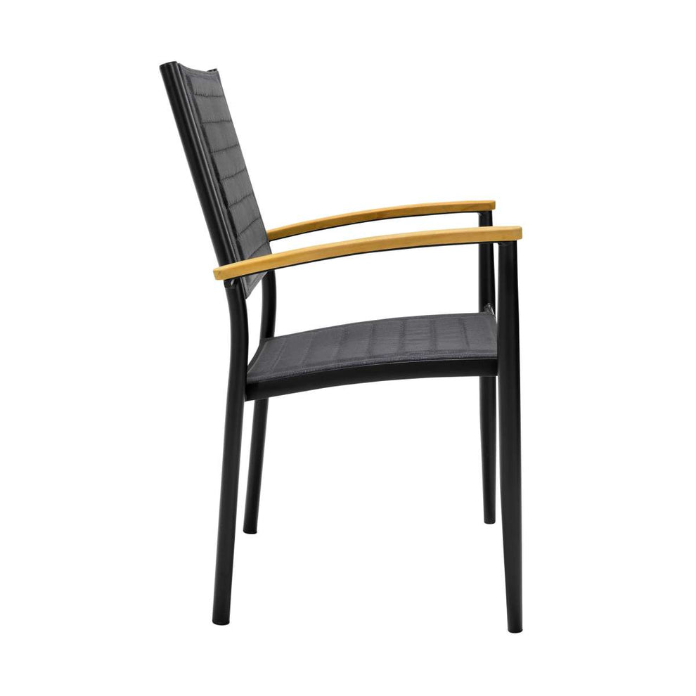 Portals Outdoor Patio Aluminum Chair in Black with Natural Teak Wood Accent-Set of 2 By Armen Living | Outdoor Chairs |  Modishstore  - 5