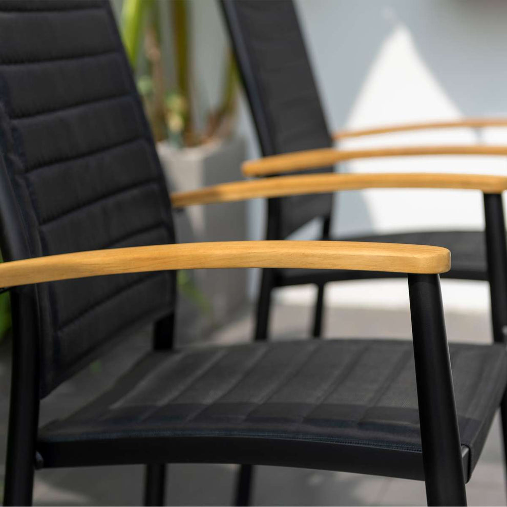 Portals Outdoor Patio Aluminum Chair in Black with Natural Teak Wood Accent-Set of 2 By Armen Living | Outdoor Chairs |  Modishstore  - 6