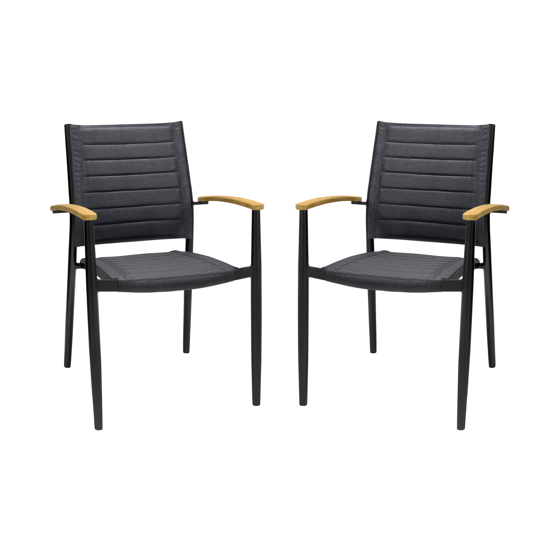 Portals Outdoor Black Aluminum Stacking Dining Chair with Teak Arms - Set of 2 By Armen Living | Outdoor Chairs | Modishstore - 2
