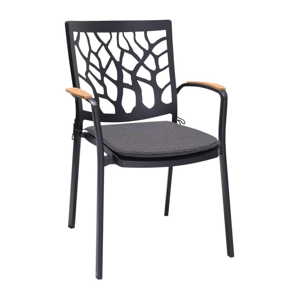 Portals Outdoor Patio Aluminum Chair in Black with Natural Teak Wood Accent-Set of 2 By Armen Living | Outdoor Chairs |  Modishstore  - 9
