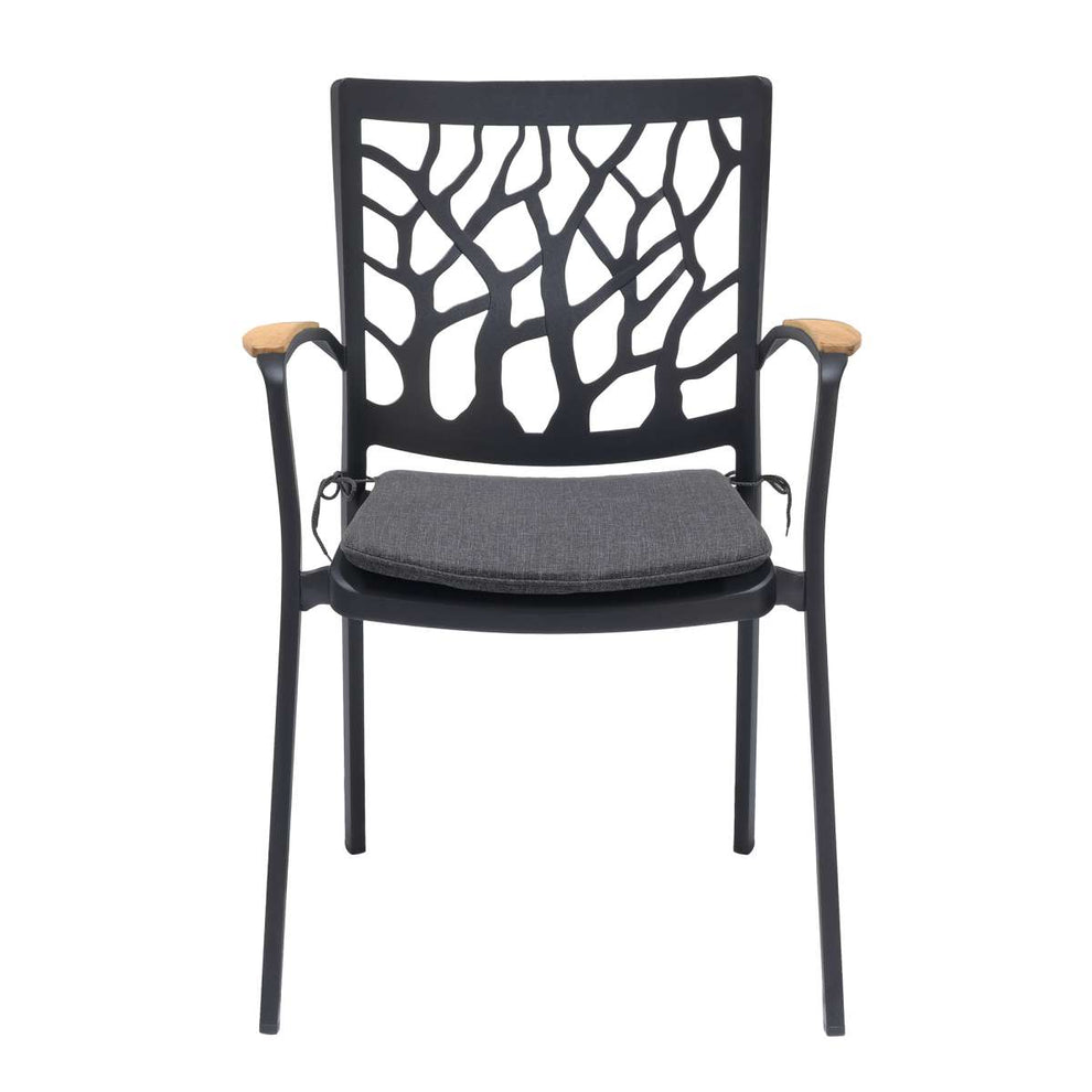 Portals Outdoor Patio Aluminum Chair in Black with Natural Teak Wood Accent-Set of 2 By Armen Living | Outdoor Chairs |  Modishstore  - 10