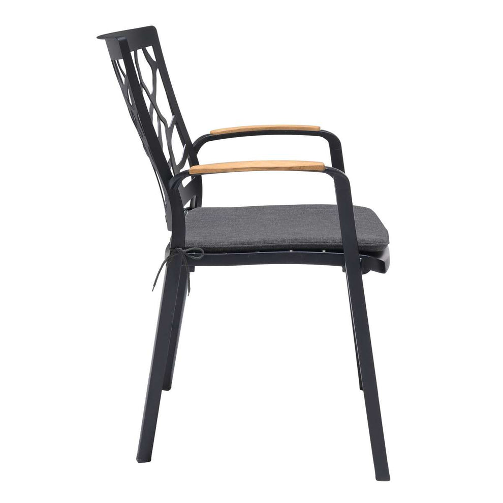 Portals Outdoor Patio Aluminum Chair in Black with Natural Teak Wood Accent-Set of 2 By Armen Living | Outdoor Chairs |  Modishstore  - 11