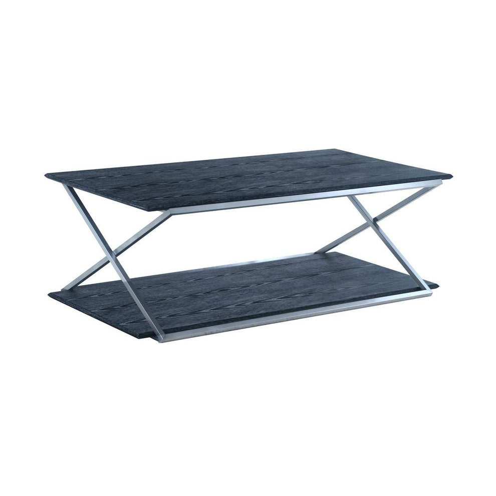 Westlake Black Veneer Coffee Table with Brushed Stainless Steel Frame By Armen Living | Coffee Tables |  Modishstore  - 2