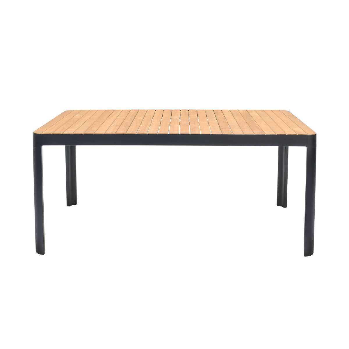 Portals Outdoor Rectangle Dining Table in Black Finish with Natural Teak Wood Top By Armen Living | Outdoor Tables |  Modishstore  - 3