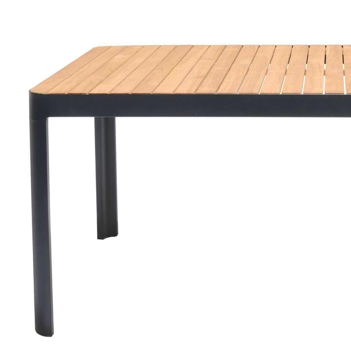 Portals Outdoor Rectangle Dining Table in Black Finish with Natural Teak Wood Top By Armen Living | Outdoor Tables |  Modishstore  - 6