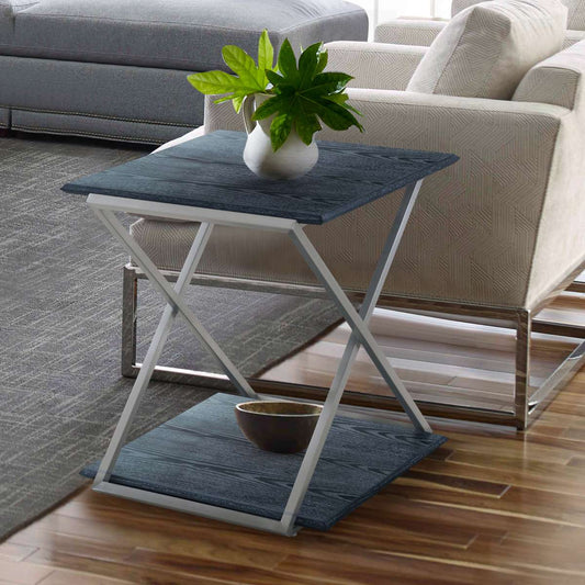 Westlake Black Veneer End Table with Brushed Stainless Steel Frame By Armen Living | End Tables |  Modishstore 