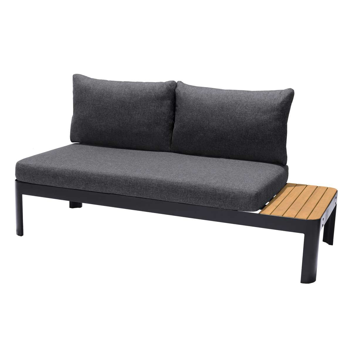 Portals Outdoor Sofa in Black Finish with Natural Teak Wood Accent and Grey Cushions By Armen Living | Outdoor Sofas, Loveseats & Sectionals |  Modishstore  - 2