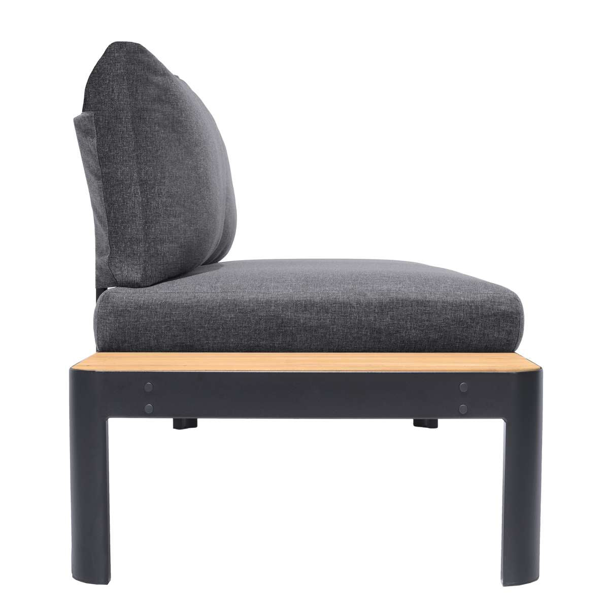 Portals Outdoor Sofa in Black Finish with Natural Teak Wood Accent and Grey Cushions By Armen Living | Outdoor Sofas, Loveseats & Sectionals |  Modishstore  - 3