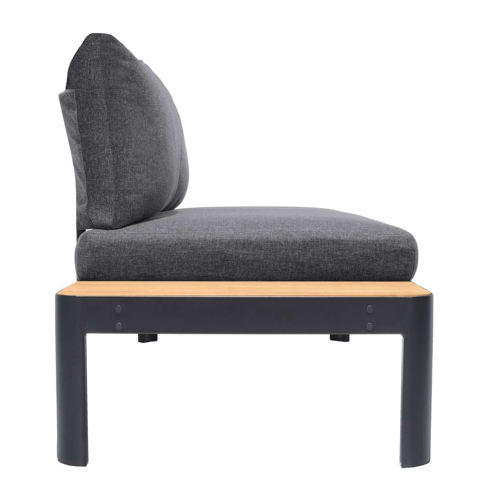 Portals Outdoor Sofa in Black Finish with Natural Teak Wood Accent and Grey Cushions By Armen Living | Outdoor Sofas, Loveseats & Sectionals |  Modishstore  - 3