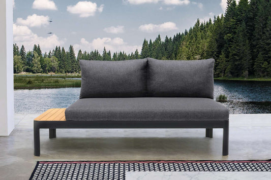 Portals Outdoor Sofa in Black Finish with Natural Teak Wood Accent and Grey Cushions By Armen Living | Outdoor Sofas, Loveseats & Sectionals |  Modishstore 
