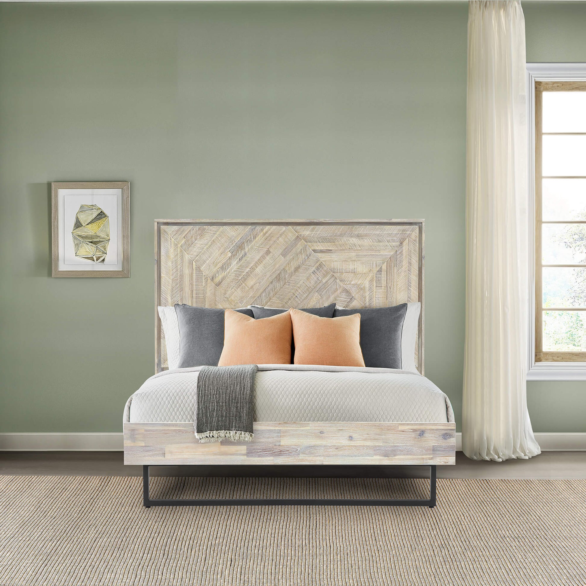 Peridot Queen Platform Bed Frame in Natural Acacia Wood By Armen Living | Beds | Modishstore