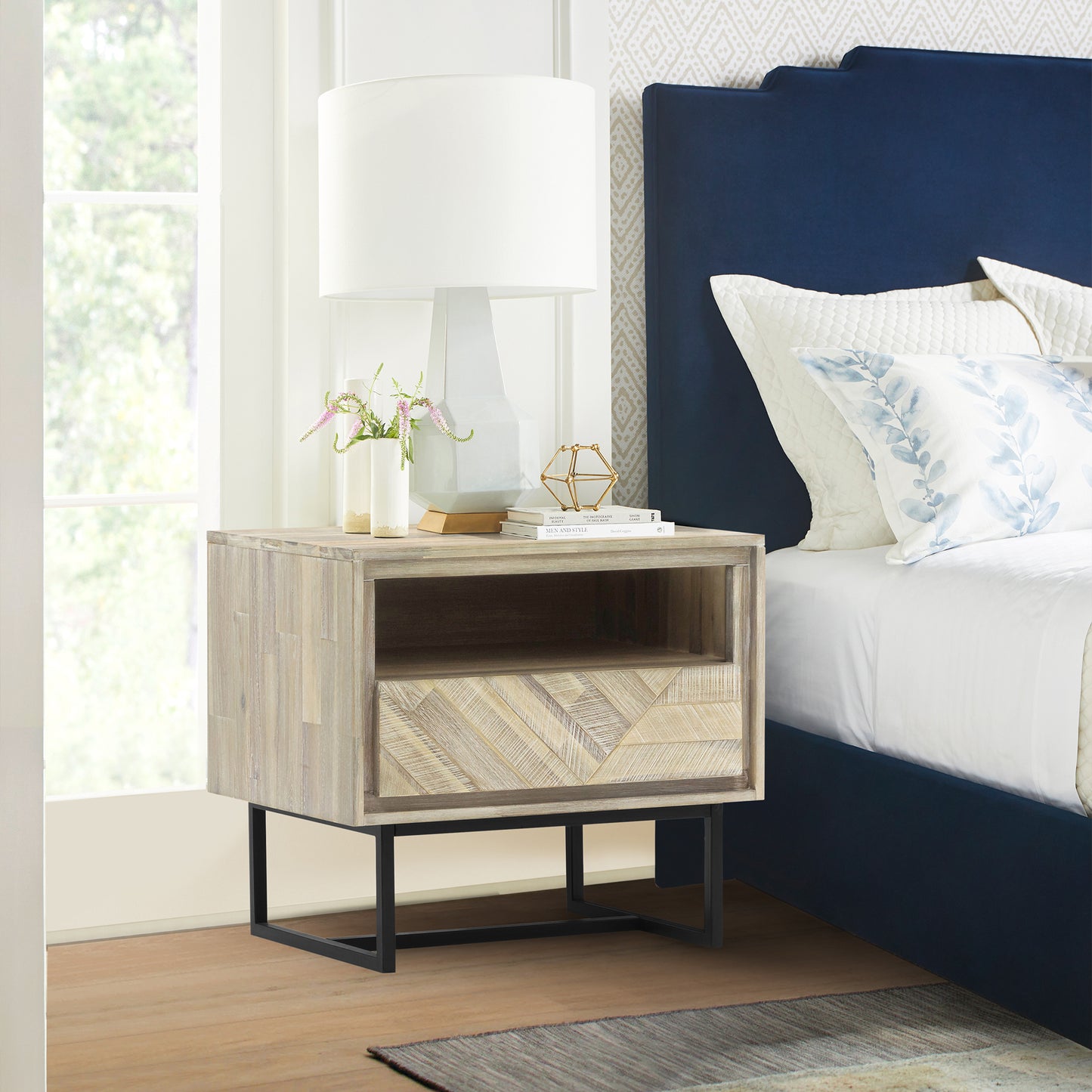 Peridot 1 Drawer Nightstand in Natural Acacia Wood By Armen Living | Nightstands | Modishstore