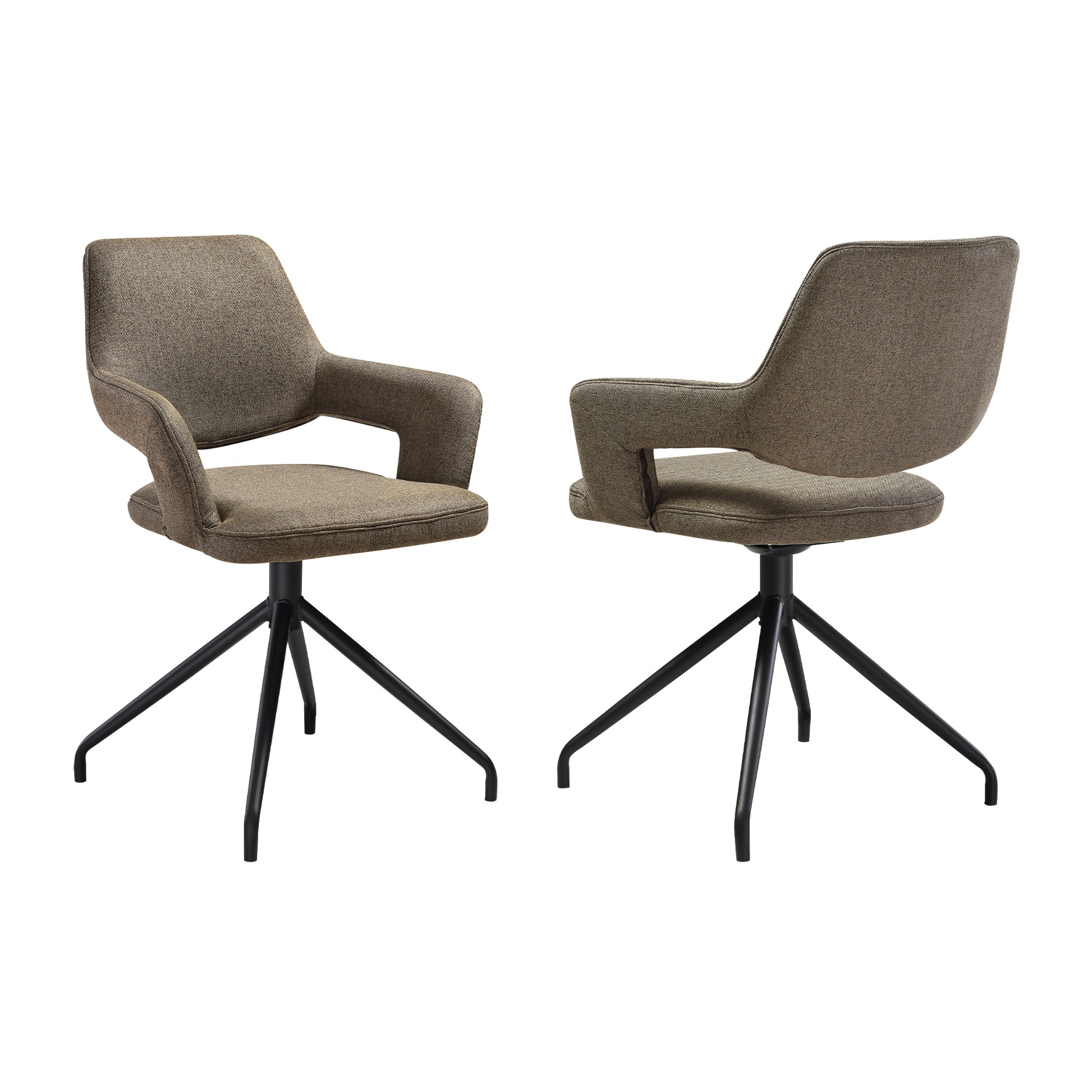 Penny Swivel Upholstered Dining Chair in Brown Fabric with Black Metal Legs - Set of 2 By Armen Living | Dining Chairs | Modishstore - 3