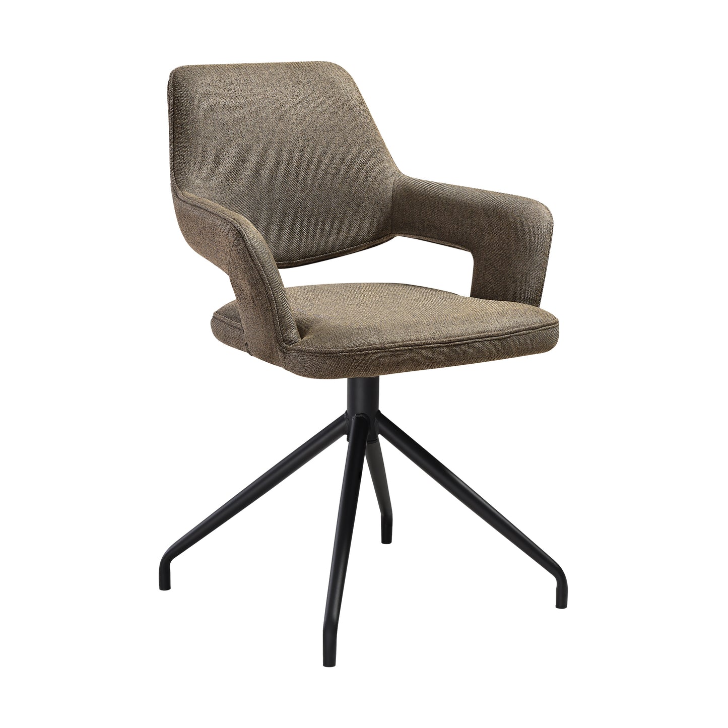 Penny Swivel Upholstered Dining Chair in Brown Fabric with Black Metal Legs - Set of 2 By Armen Living | Dining Chairs | Modishstore - 4