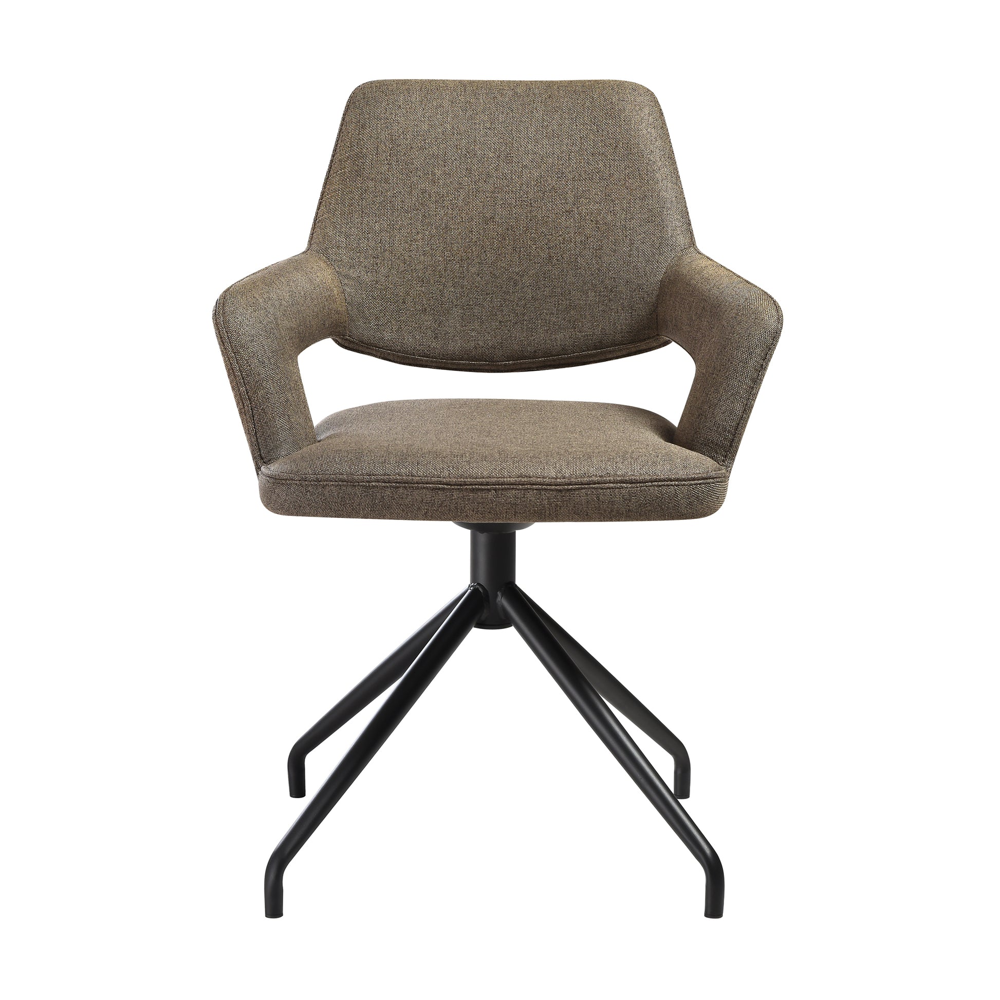 Penny Swivel Upholstered Dining Chair in Brown Fabric with Black Metal Legs - Set of 2 By Armen Living | Dining Chairs | Modishstore - 5
