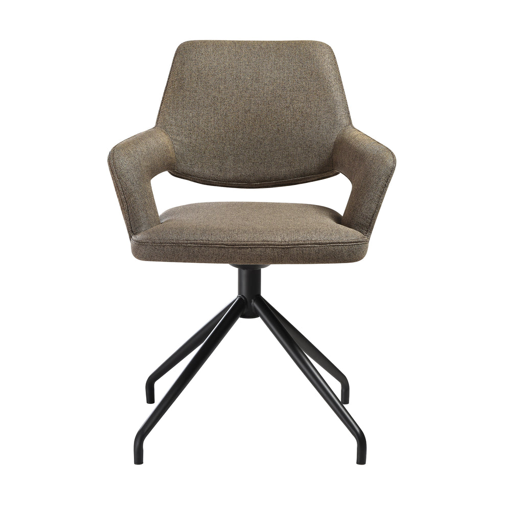 Penny Swivel Upholstered Dining Chair in Brown Fabric with Black Metal Legs - Set of 2 By Armen Living | Dining Chairs | Modishstore - 5