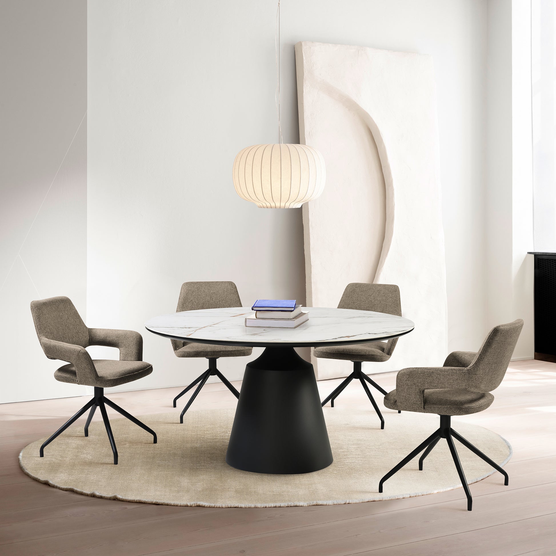 Penny Swivel Upholstered Dining Chair in Brown Fabric with Black Metal Legs - Set of 2 By Armen Living | Dining Chairs | Modishstore - 2