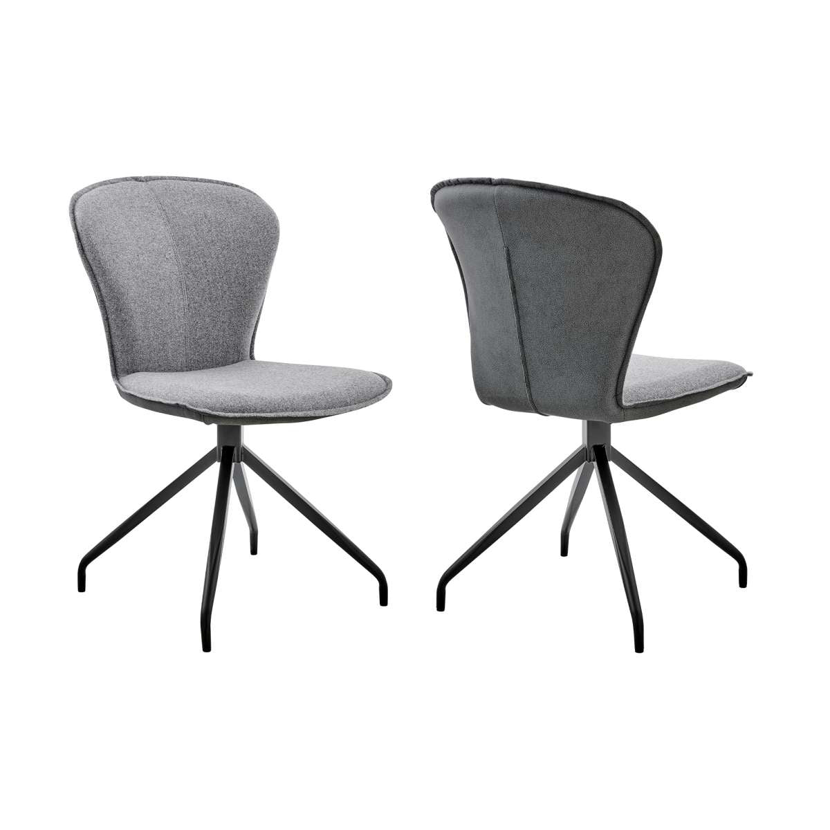 Petrie Dining Room Accent Chair in Gray Fabric and Faux Leather with Black Finish - Set of 2 By Armen Living | Dining Chairs | Modishstore