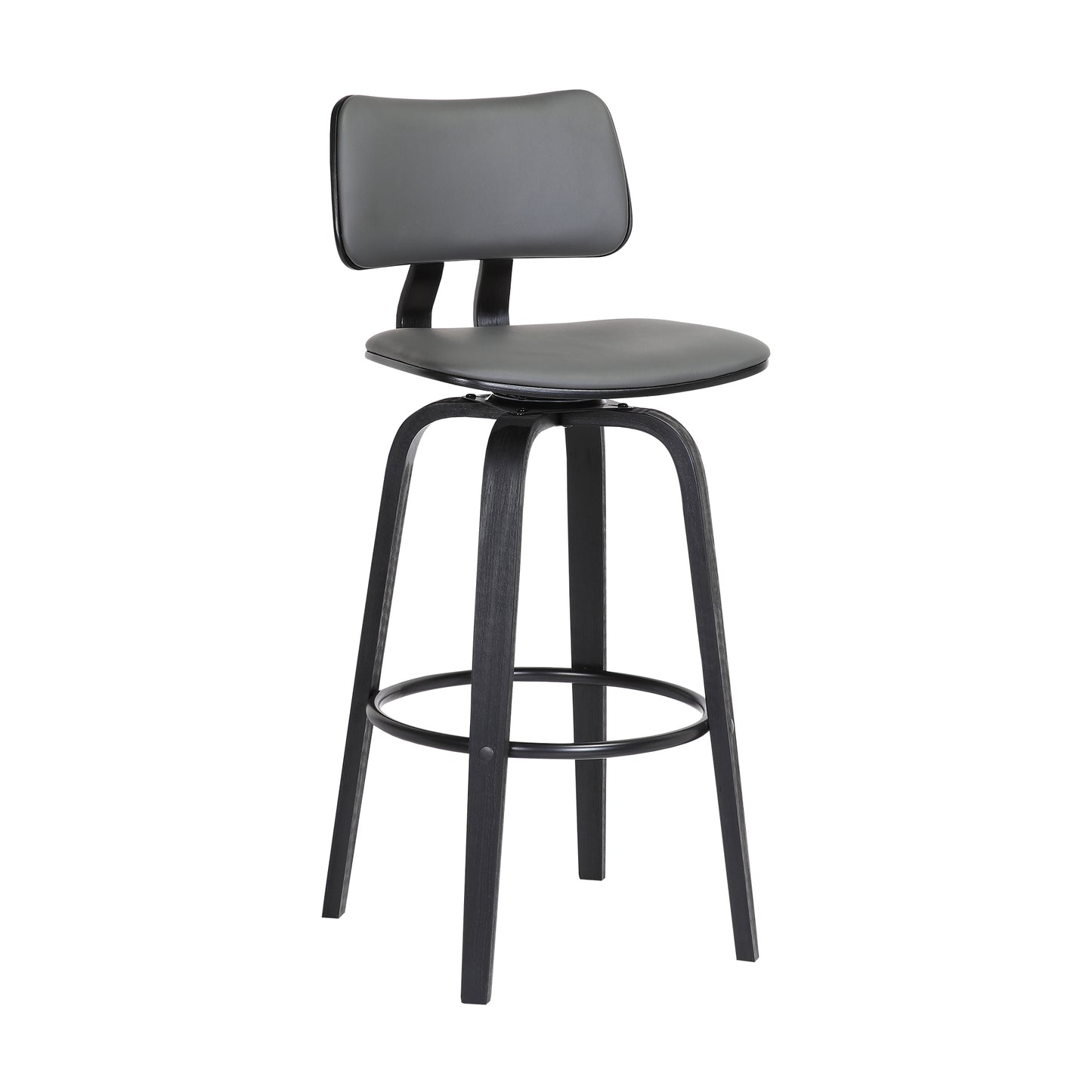 Pico 26" Swivel Black Wood Counter Stool in Grey Faux Leather with Black Metal By Armen Living | Counter Stools | Modishstore - 2