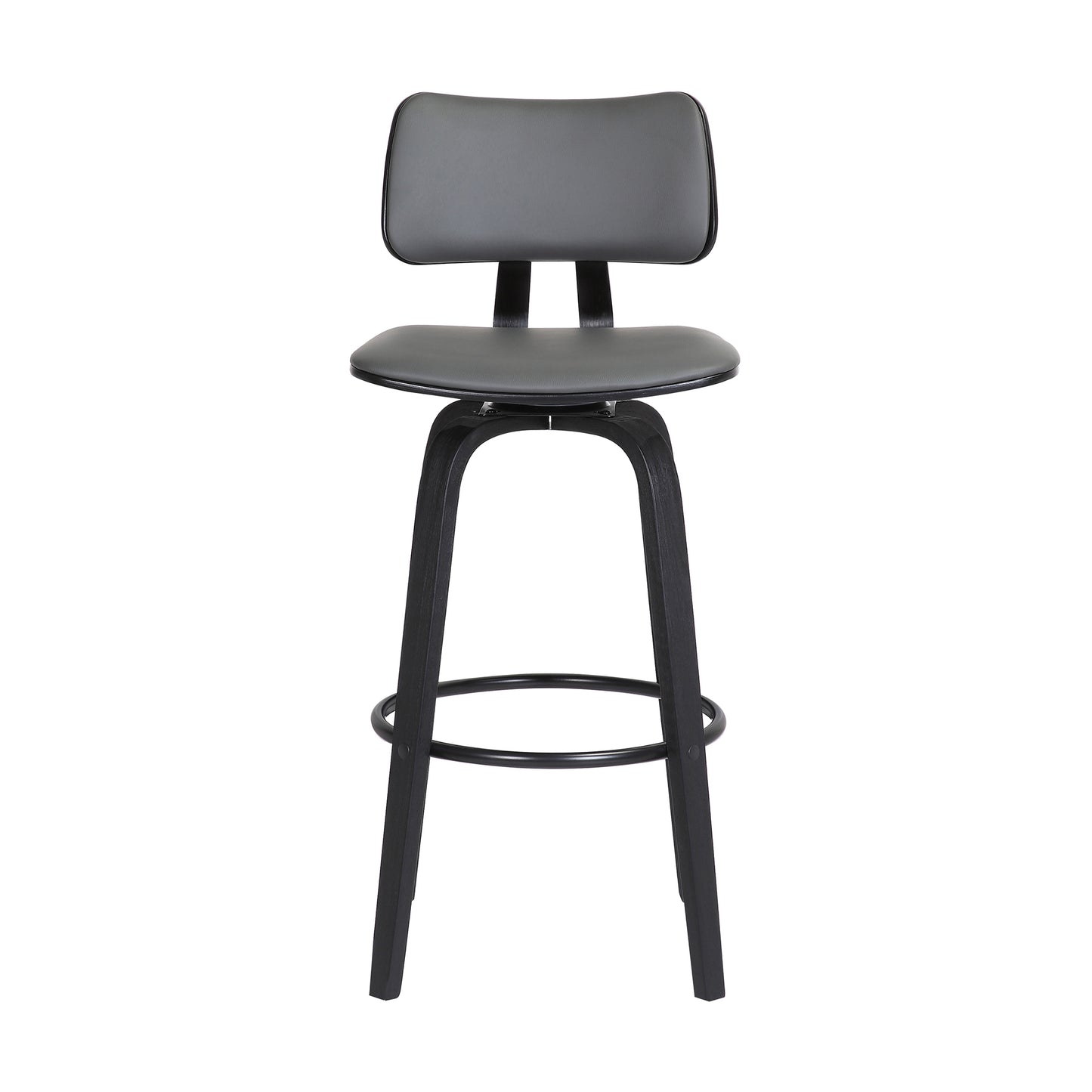 Pico 26" Swivel Black Wood Counter Stool in Grey Faux Leather with Black Metal By Armen Living | Counter Stools | Modishstore - 3