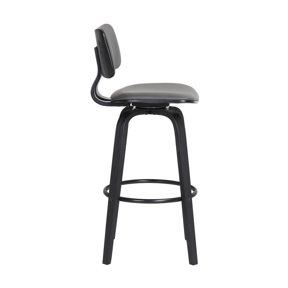 Pico 26" Swivel Black Wood Counter Stool in Grey Faux Leather with Black Metal By Armen Living | Counter Stools | Modishstore - 4