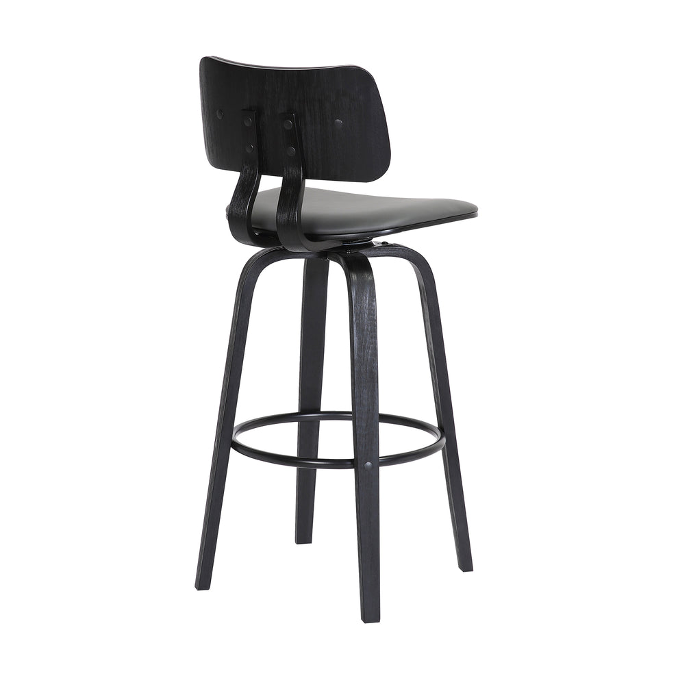 Pico 26" Swivel Black Wood Counter Stool in Grey Faux Leather with Black Metal By Armen Living | Counter Stools | Modishstore - 5