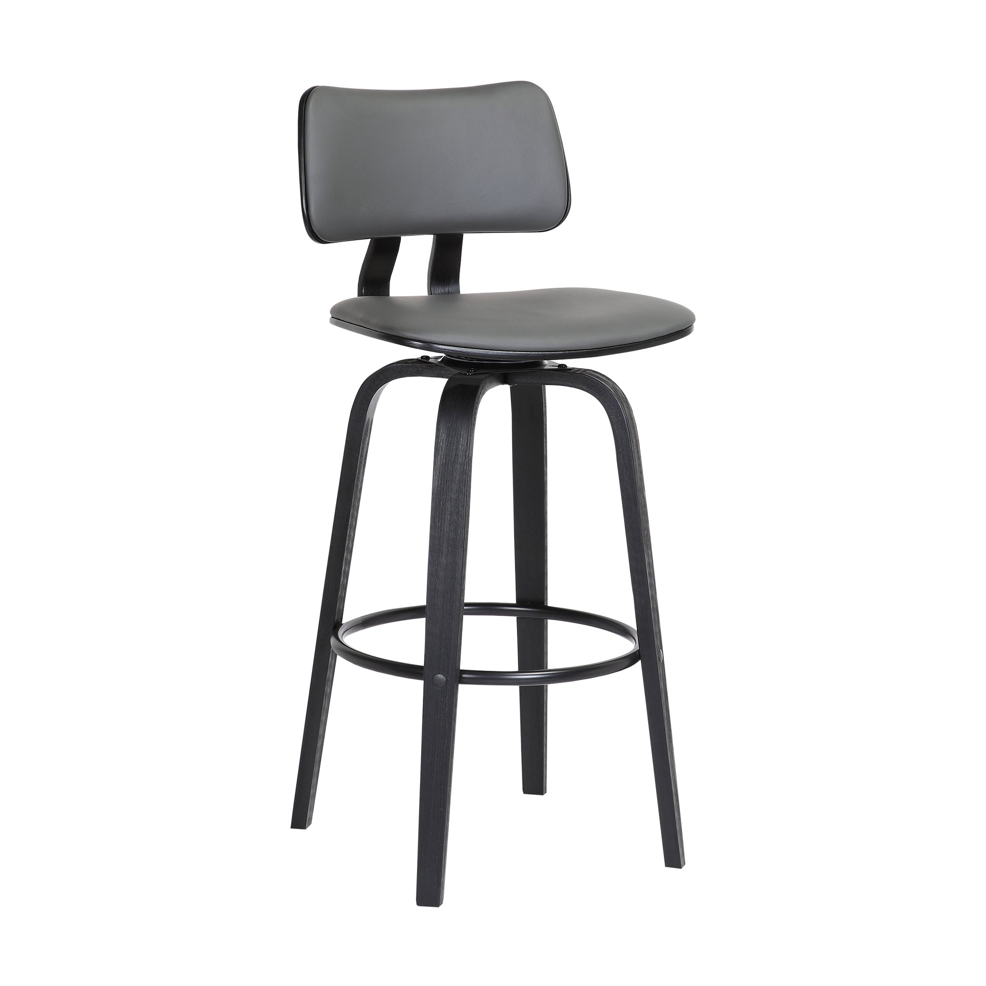 Pico 30" Swivel Black Wood Bar Stool in Grey Faux Leather with Black Metal By Armen Living | Bar Stools | Modishstore - 2