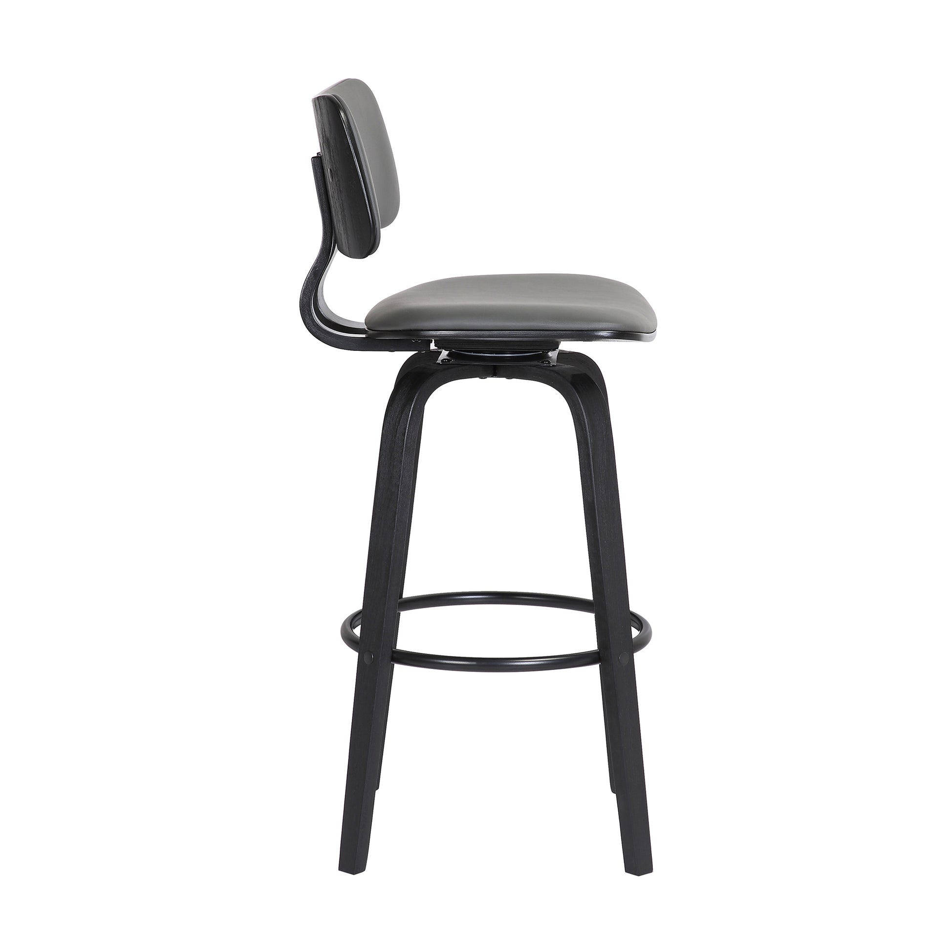 Pico 30" Swivel Black Wood Bar Stool in Grey Faux Leather with Black Metal By Armen Living | Bar Stools | Modishstore - 4