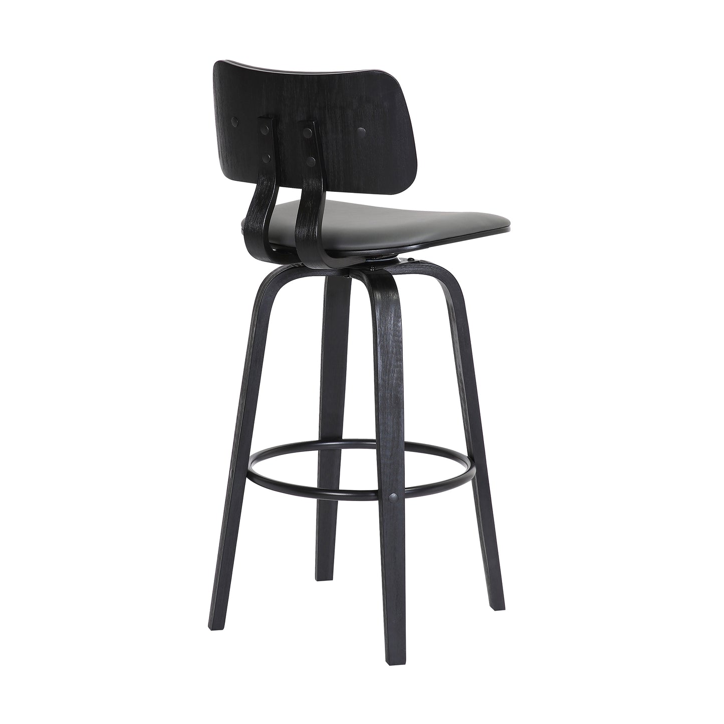 Pico 30" Swivel Black Wood Bar Stool in Grey Faux Leather with Black Metal By Armen Living | Bar Stools | Modishstore - 5