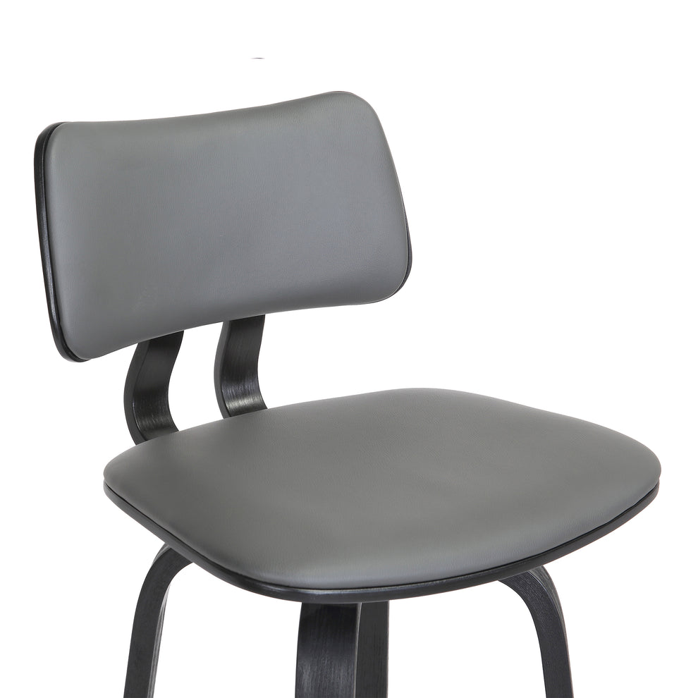 Pico 30" Swivel Black Wood Bar Stool in Grey Faux Leather with Black Metal By Armen Living | Bar Stools | Modishstore - 7
