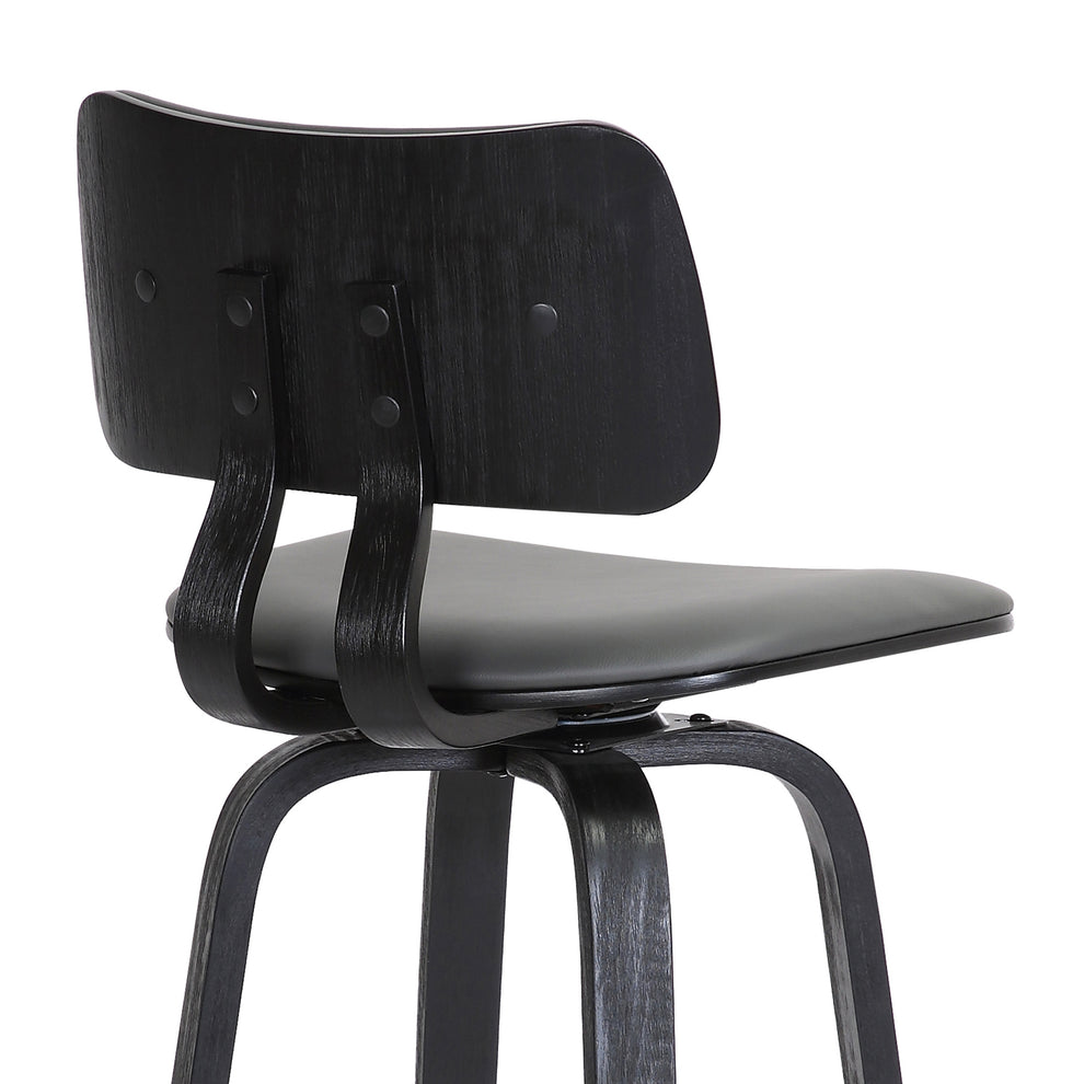 Pico 30" Swivel Black Wood Bar Stool in Grey Faux Leather with Black Metal By Armen Living | Bar Stools | Modishstore - 10