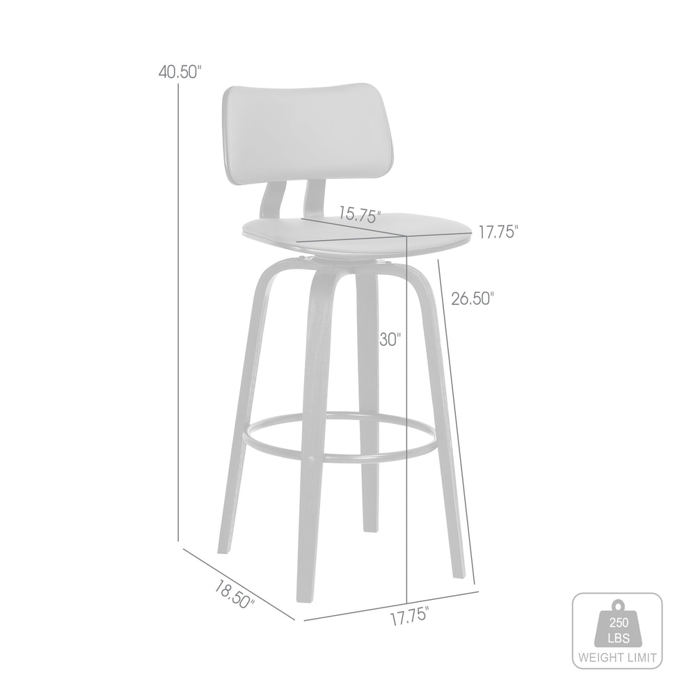 Pico 30" Swivel Black Wood Bar Stool in Grey Faux Leather with Black Metal By Armen Living | Bar Stools | Modishstore - 9