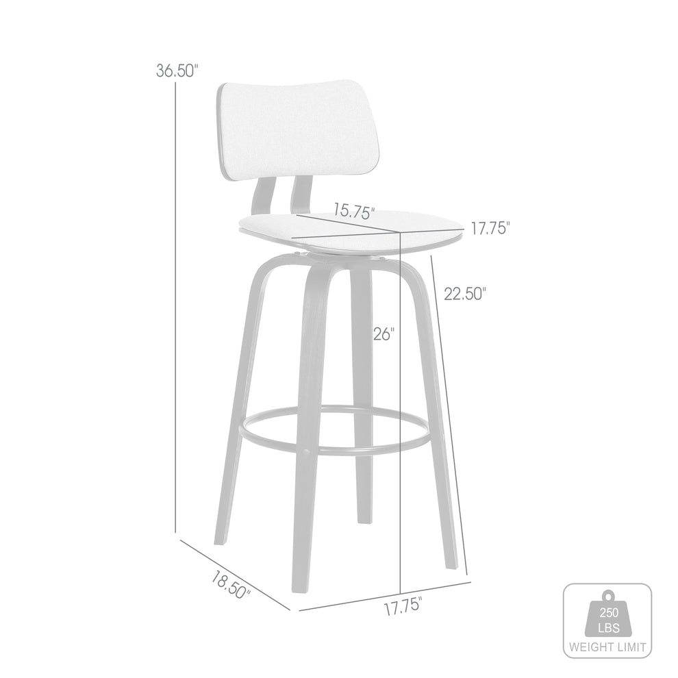 Pico 26" Swivel Black Wood Counter Stool in Grey Faux Leather with Black Metal By Armen Living | Counter Stools | Modishstore - 19