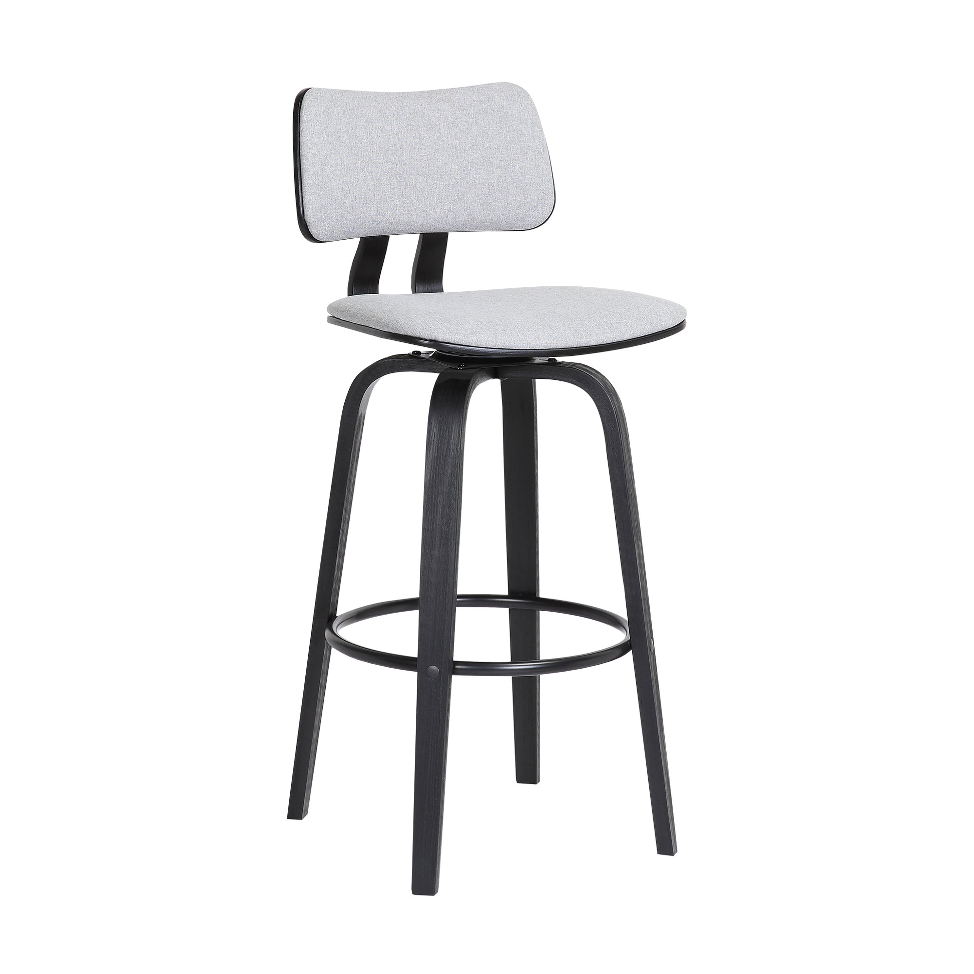 Pico 30" Swivel Black Wood Bar Stool in Grey Faux Leather with Black Metal By Armen Living | Bar Stools | Modishstore - 12