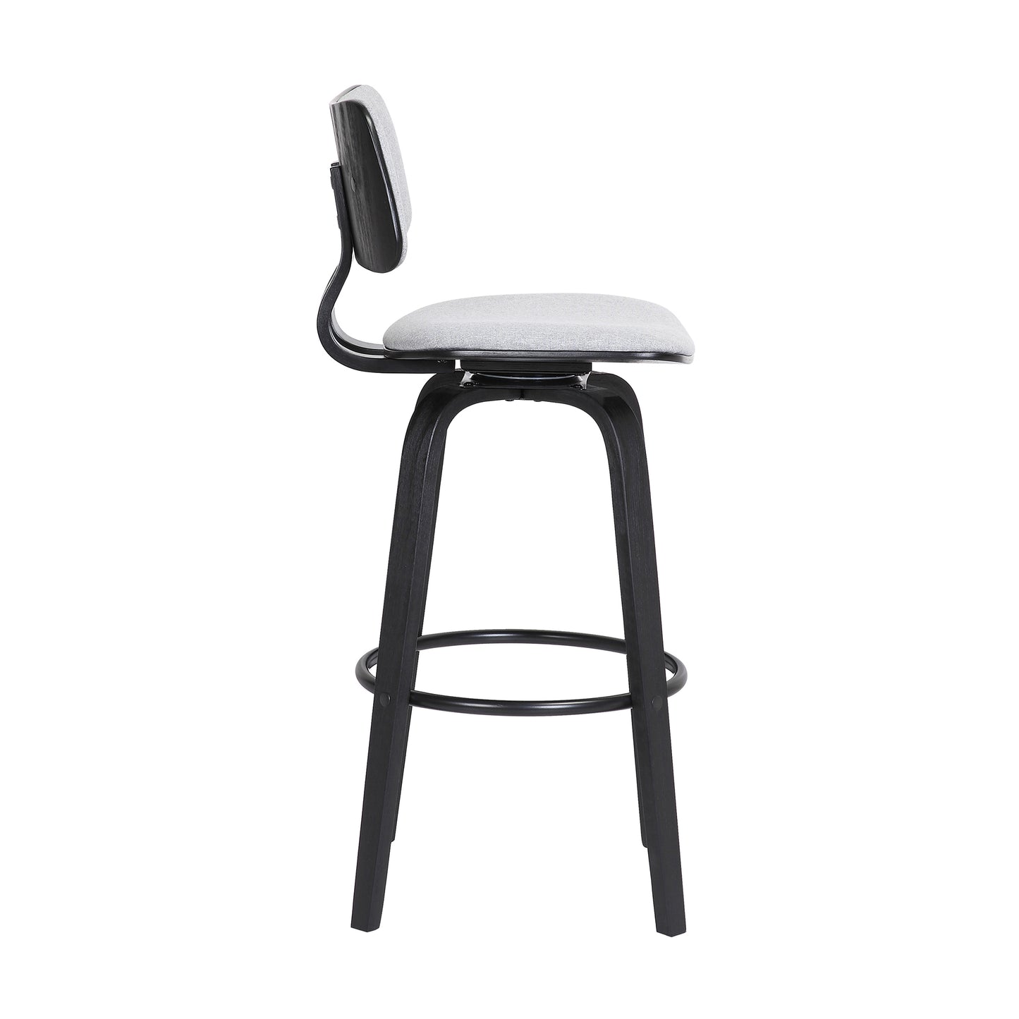 Pico 30" Swivel Black Wood Bar Stool in Grey Faux Leather with Black Metal By Armen Living | Bar Stools | Modishstore - 14
