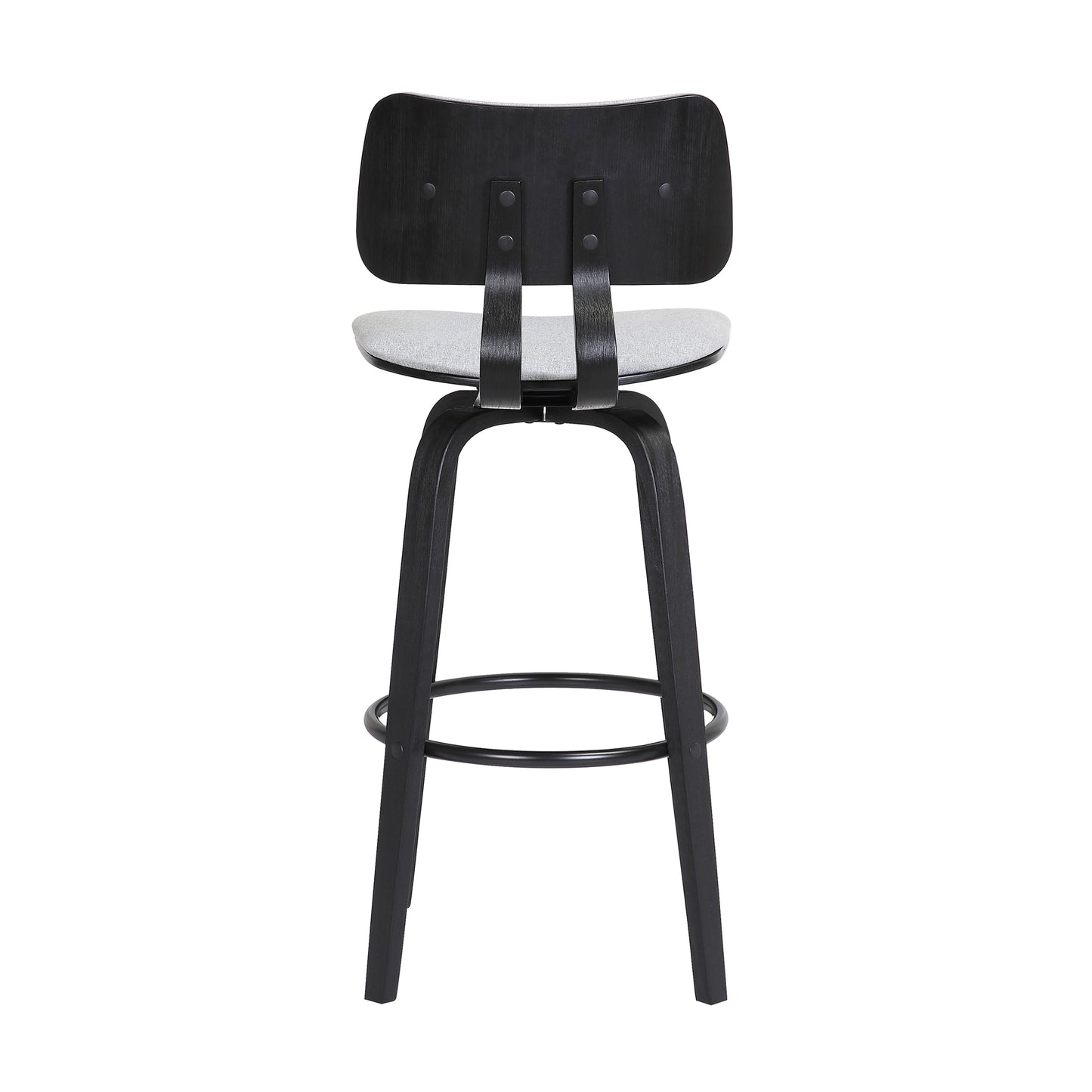 Pico 30" Swivel Black Wood Bar Stool in Grey Faux Leather with Black Metal By Armen Living | Bar Stools | Modishstore - 16