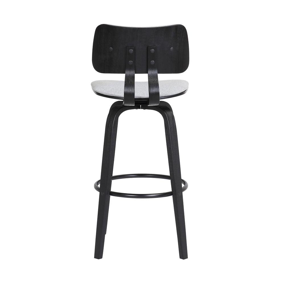 Pico 30" Swivel Black Wood Bar Stool in Grey Faux Leather with Black Metal By Armen Living | Bar Stools | Modishstore - 16