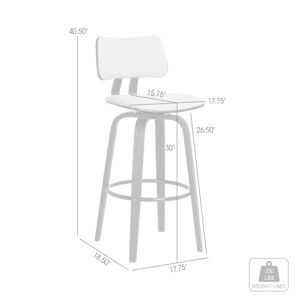 Pico 30" Swivel Black Wood Bar Stool in Grey Faux Leather with Black Metal By Armen Living | Bar Stools | Modishstore - 19