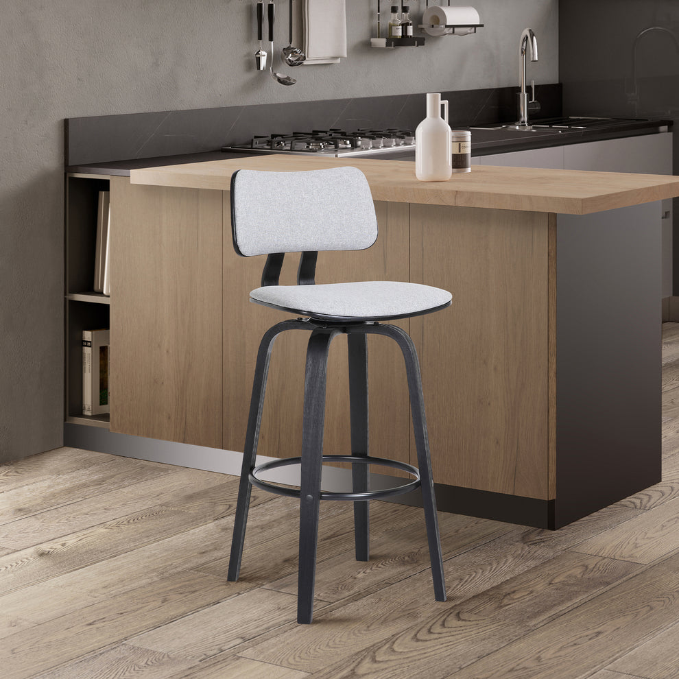 Pico 30" Swivel Black Wood Bar Stool in Grey Faux Leather with Black Metal By Armen Living | Bar Stools | Modishstore - 11