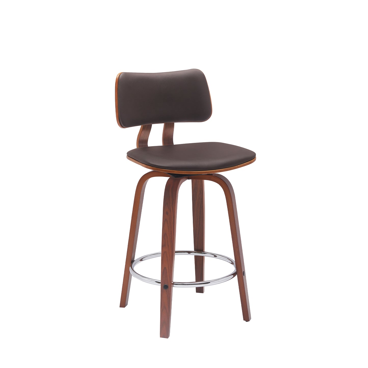 Pico 26" Swivel Walnut Wood Counter Stool in Gray Faux Leather with Chrome By Armen Living | Bar Stools | Modishstore - 18